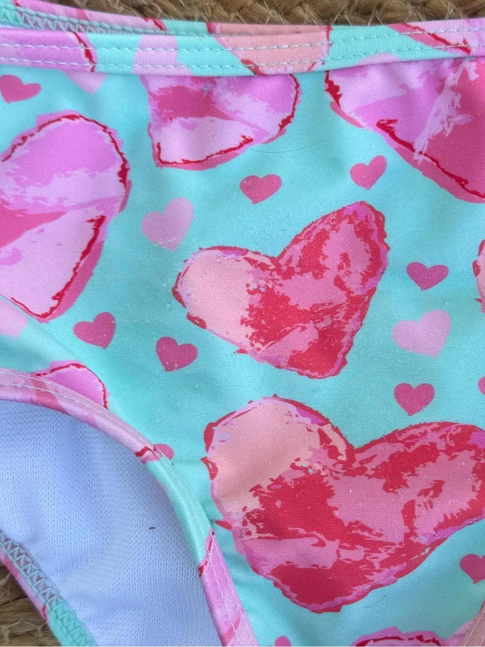 Ruffle Butts Girls Aqua Pink Ruffle Heart Diaper Cover 3T